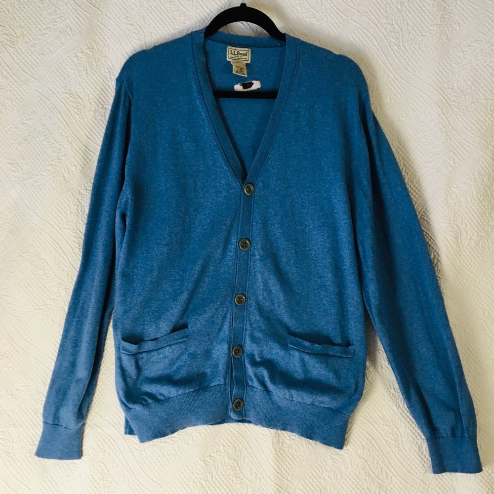 Men’s Large LLBean Button Down Blue Cardigan